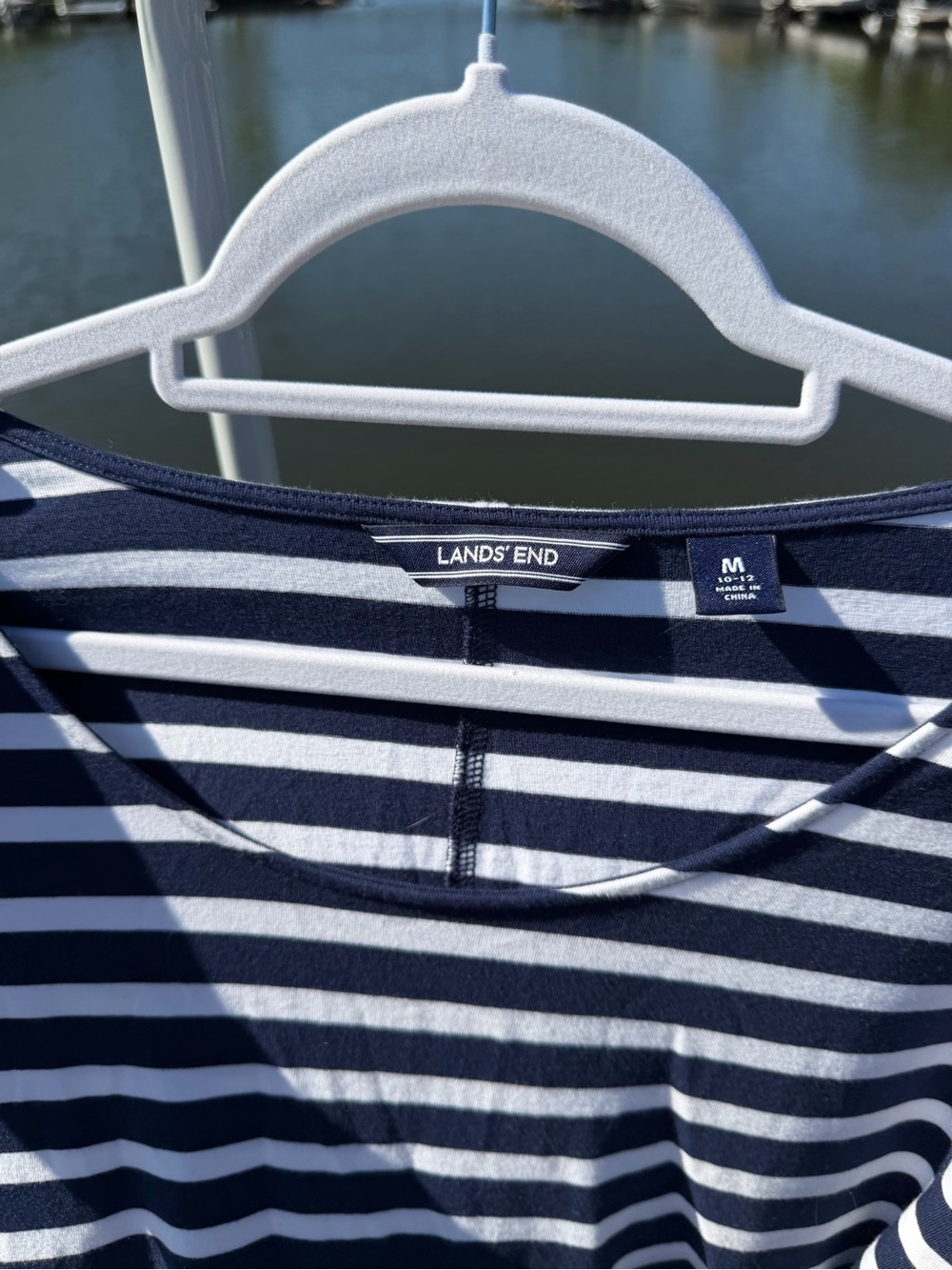 Lands' End Navy and White Striped Boatneck Tee